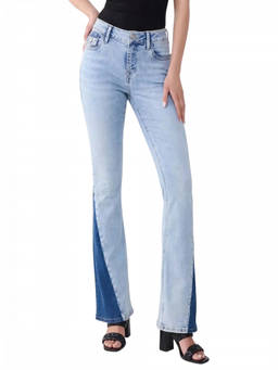 True Religion - Blue Mid Rise Two Tone Flare Jeans