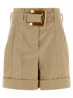 BALMAIN - Beige Anthem Buckle Shorts