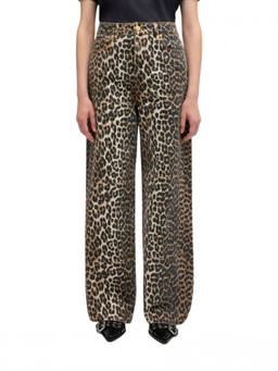 Ganni - Brown Leopard Print High Rise Jeans