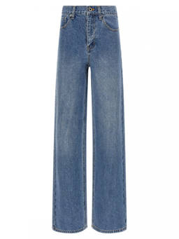 self-portrait - Blue Rhinestone Denim Straight Leg jeans