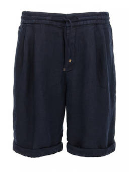 Brunello Cucinelli - Navy Blue Linen Bermuda Shorts