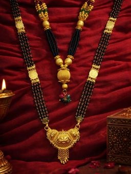 Digital Dress Room - Gold Plated Long and Short Mangalsutra Temple Pendant Design