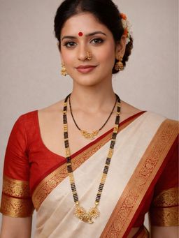 Digital Dress Room - Gold Plated Aho Name Long and Short Mangalsutra Pearl