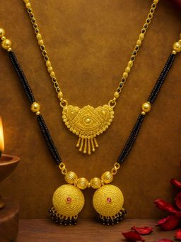 Digital Dress Room - Gold Plated Traditional Long and Short Mangalsutra Eye Motif