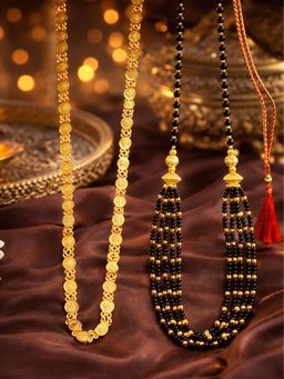 Digital Dress Room - Gold Plated Mangalsutra Long and Short Coin Chain Tassel Set