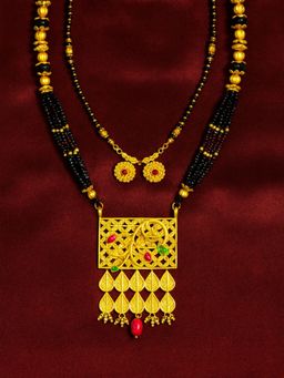 Digital Dress Room - Gold Plated Temple Style Long and Short Mangalsutra Square Pendant