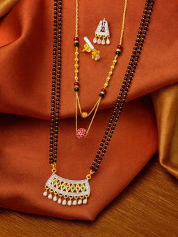 Digital Dress Room - Gold Plated Mangalsutra Long and Short with AD Pendant and Earrings