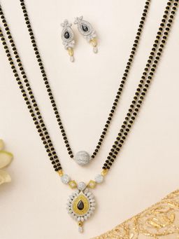 Digital Dress Room - Gold Plated Long and Short Mangalsutra Black Beads AD Pendant