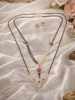 Digital Dress Room - Floral AD Long and Short Mangalsutra with Earrings for Women