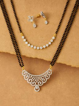 Digital Dress Room - Gold Plated Mangalsutra with Earrings Long and Short AD Pendant