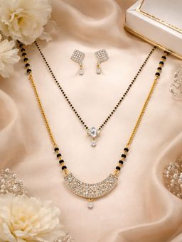 Digital Dress Room - Gold Plated Mangalsutra with Earrings Long and Short AD Pendant