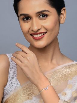 Ornate Jewels - 925 Silver Rhodium Plated Round American Diamond Butterfly Bracelet for Women & Girls