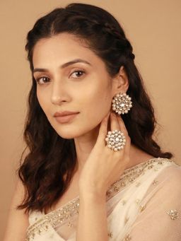 PAYA - SURYA SHAKTI - Kundan and Pearl Round Drops & Danglers with Ring