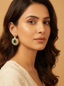 PAYA - MORPANKH SAAZ - Kundan and Crystal Drops & Danglers Earrings - Green