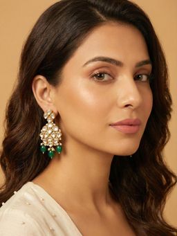 PAYA - MOONLIT WHISPERS - Green Stone and Kundan Chandelier Drops & Danglers Earrings