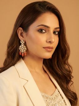 PAYA - SUNSET WHISPERS - Natural Carnelian and Kundan Chandelier Drops & Danglers Earrings