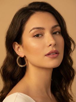 PAYA - HONEY DEW - Golden Square and Beads Hoop Earrings