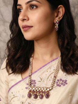 PAYA - RUHAANI NAZAKAT - Amethyst Kundan and Pearl Long Necklace Set
