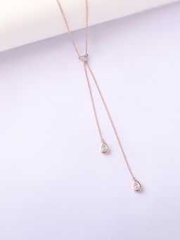 Ornate Jewels - 925 Silver 18K Rose Gold Plated American Diamond Elegant Y Drop Necklace