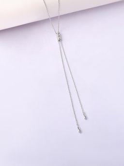 Ornate Jewels - 925 Silver American Diamond Elegant Double Drop Lariat Necklace for Girlfriend
