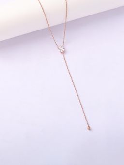 Ornate Jewels - 925 Silver 18K Rose Gold Plated American Diamond Elegant Y Drop Necklace