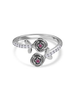 Ornate Jewels - 925 Silver Red Ruby Whispering Rose Adjustable Ring Valentine Gift