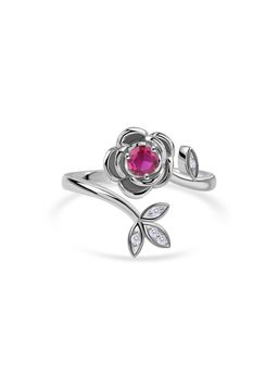 Ornate Jewels - 925 Silver Round Red Ruby Blooming Rose Adjustable Ring Valentine Gift