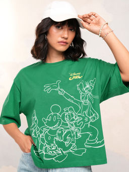 TOKYO TALKIES - Women Green Mickey & Friends Boxy Fit T-Shirt