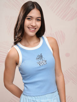 TOKYO TALKIES - Women Blue Donald Duck Embroidered Tank Top