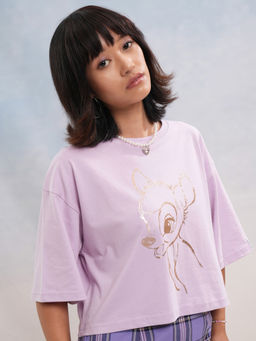 TOKYO TALKIES - Women Lavender Bambi Foil Printed Boxy Fit T-Shirt