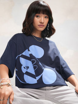 TOKYO TALKIES - Women Navy Blue Mickey Mouse Oversized T-Shirt