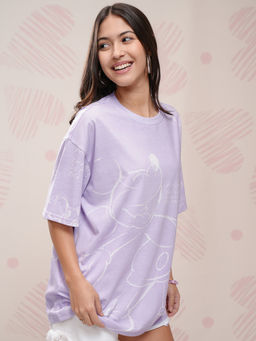 TOKYO TALKIES - Women Lavender Disney Mickey Mouse Printed Oversized T-Shirt