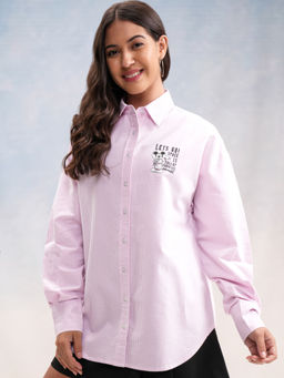 TOKYO TALKIES - Women Pink Disney Mickey Mouse Striped Oversized Shirt