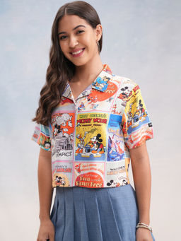 TOKYO TALKIES - Women Multi-Color Mickey & Friends Boxy Fit Crop Shirt