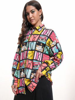TOKYO TALKIES - Women Multi-Color Mickey Mouse Printed Oversized Shirt