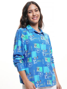 TOKYO TALKIES - Women Blue Mui Mickey Travel Aop Long Sleeve Shirt