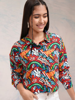 TOKYO TALKIES - Women Red Mui Mickey Friends Printed Crop Shirt