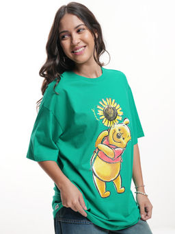 TOKYO TALKIES - Women Green Disney Winnie The Pooh Oversized Cotton T-Shirt