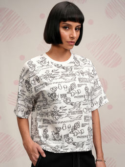 TOKYO TALKIES - Women White Printed Relaxed Fit T-Shirt