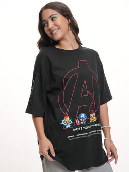 TOKYO TALKIES - Women Black Marvel Avengers Oversized Cotton T-Shirt