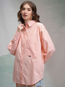 TOKYO TALKIES - Women Peach Oversized Solid Shirt