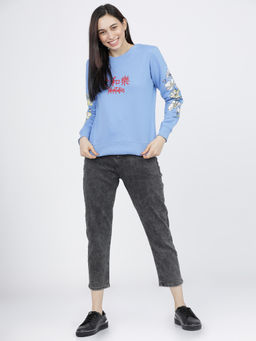 TOKYO TALKIES - Women Blue Embroidered Sweatshirt