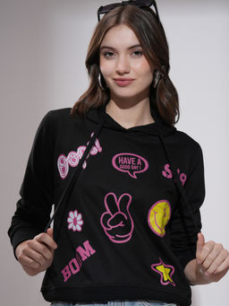 TOKYO TALKIES - Women Black Printed Hoodie