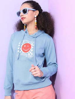 TOKYO TALKIES - Women Blue Printed Hoodie