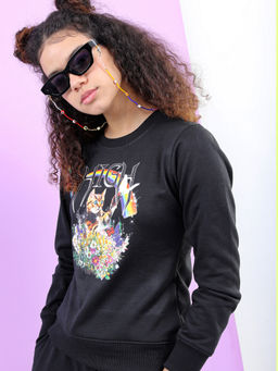 TOKYO TALKIES - Women Black Printed Sweatshirt