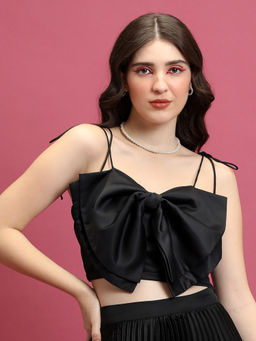 TOKYO TALKIES - Women Blac Styled Back Crop Top