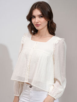 TOKYO TALKIES - Women White Styled Back Ruffled Top