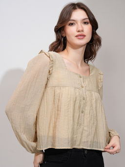 TOKYO TALKIES - Women Khaki Styled Back Ruffled Top
