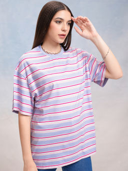 TOKYO TALKIES - Women Multi-Color Striped Sleeves T--Shirt