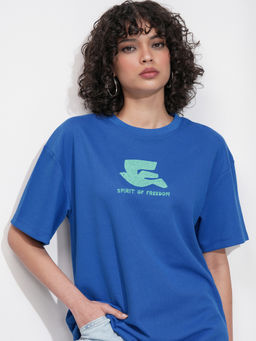 TOKYO TALKIES - Women Blue Printed Sleeves T-Shirt
